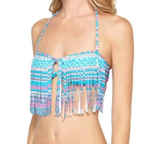 Roxy 2014 Aqua Peep Hole Fringe Bikini Top NWT - Picture 1 of 5